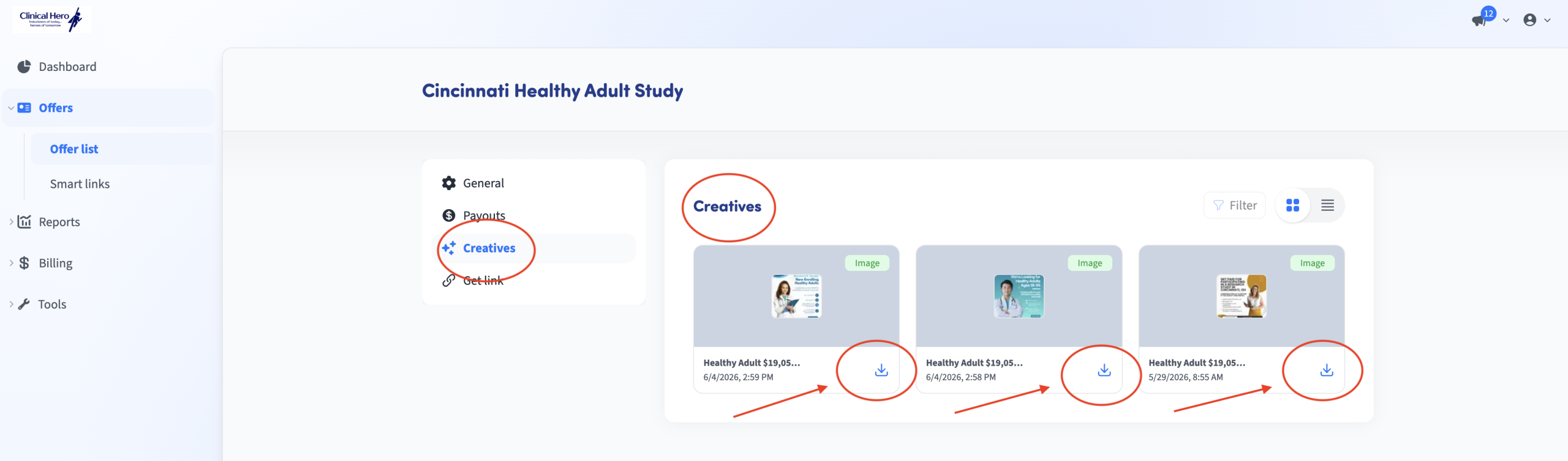 Creatives Screenshot placeholder for tracking referrals and results