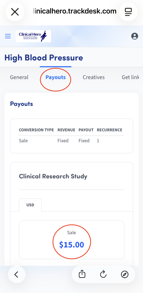 Mobile Payouts Screenshot placeholder for tracking referrals and results
