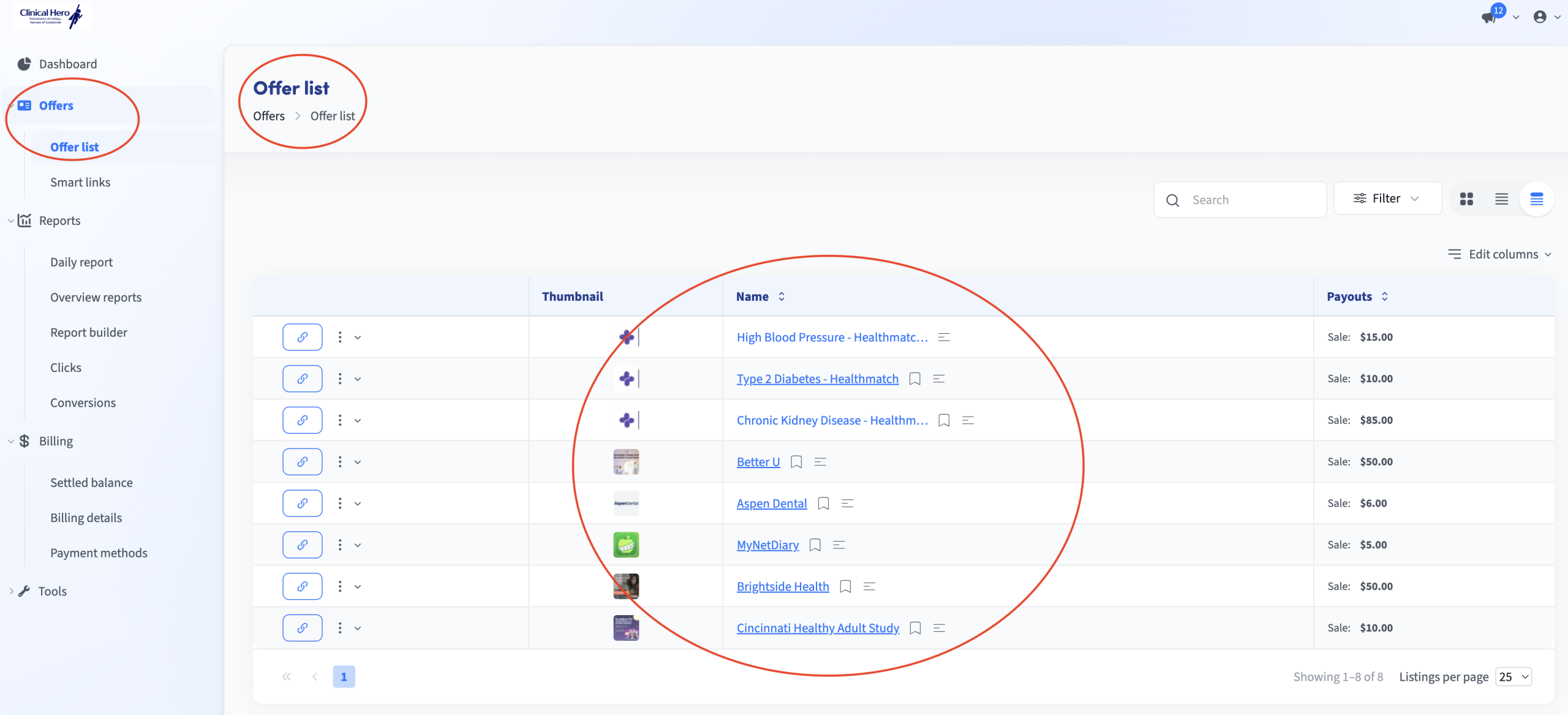 Offer List Screenshot placeholder for accessing the Ambassador account